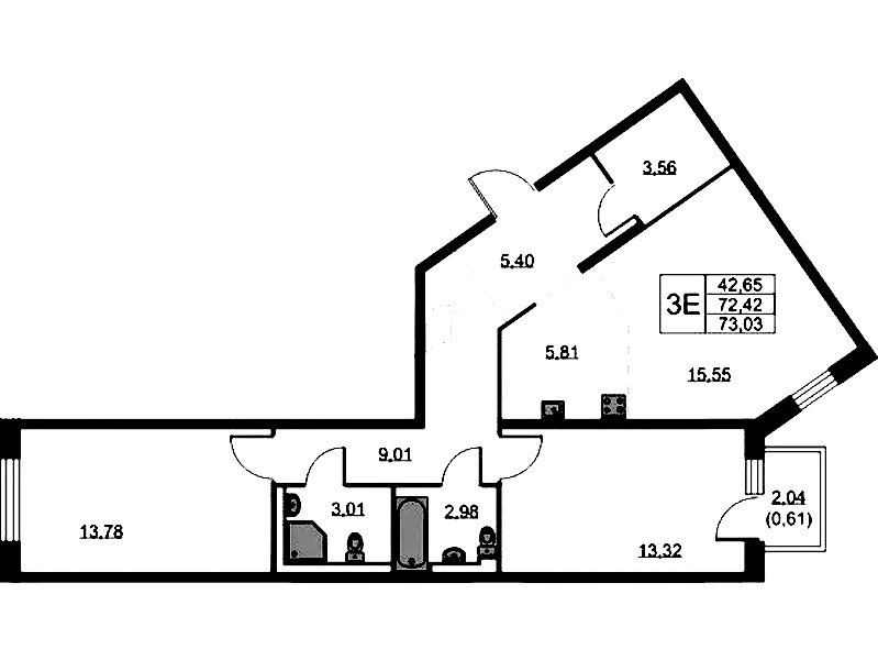 2-комнатная квартира 73.03 м², 2/9 эт., ЖК «Квартал Лаголово»